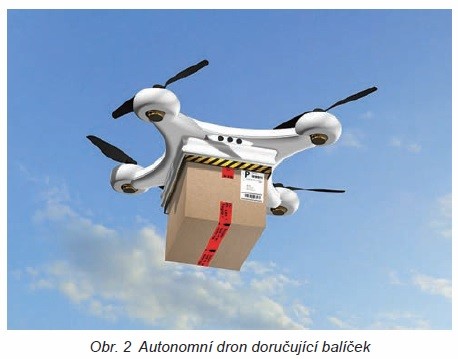 Obr. 2 Autonomní dron doručující balíček